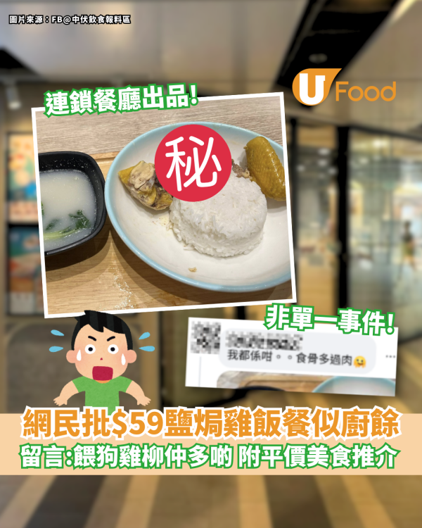 網民批連鎖餐廳$59鹽焗雞飯餐似「廚餘」留言：餵狗啲雞柳多過佢 附平價美食推介