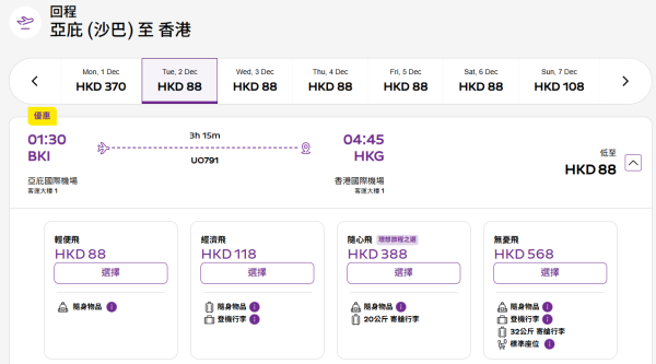 HK Express全新航點飛沙巴！限時優惠吉隆坡/檳城/亞庇！來回連稅$866起 包一件隨身物品！