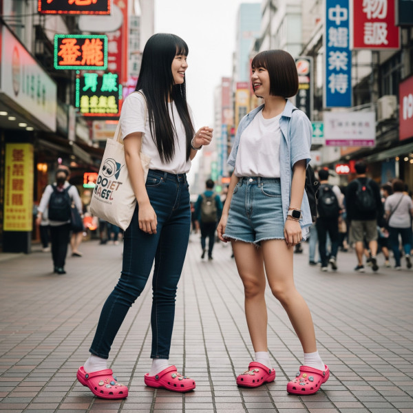 「洞洞鞋」可在進行短時間且低強度活動的時候穿著，每次不超過2小時，而兒童不超過1小時，同時也要避免長期站立或行走。（AI製圖）