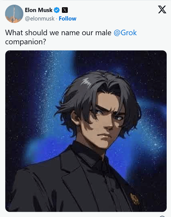 Grok 新搞作！「AI 男友」Valentine 即將上線 撞臉馬斯克舊照