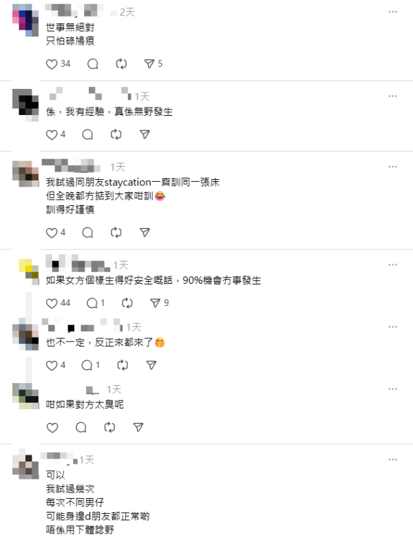 與異性旅行同房能否無事發生？網民意見兩極：試過可以/視乎1個因素 