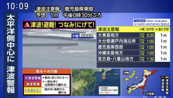 俄羅斯地震 | 日本海嘯 | 日本北海道十勝港海嘯達0.4米 釧路市出現大浪 多地發海嘯警報 
