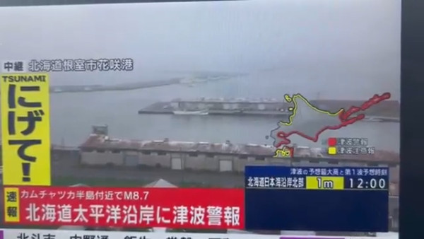俄羅斯地震 | 日本海嘯 | 日本北海道十勝港海嘯達0.4米 釧路市出現大浪 多地發海嘯警報 
