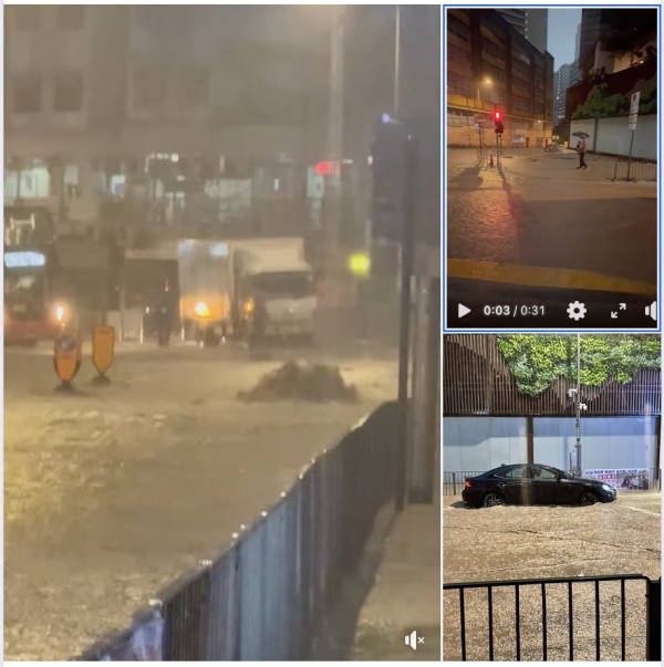 黑雨水浸｜打工仔返工超困難！吐露港路段水浸如「渡海泳」 堅尼地城現急流