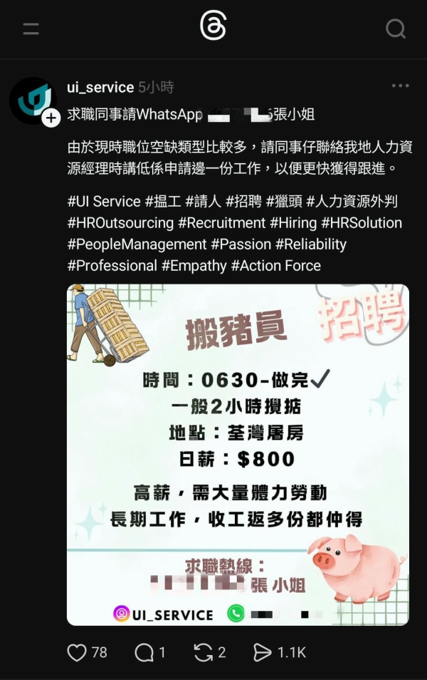 荃灣屠房請「搬豬員」日薪$800極短工時 網民揭1個原因寧願返地盤？