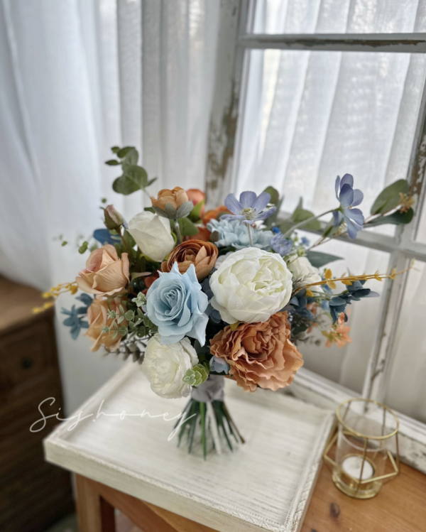 ((絲花)) 歐式復古藍橙田園新娘花球 L Size(不包運費) HK$788