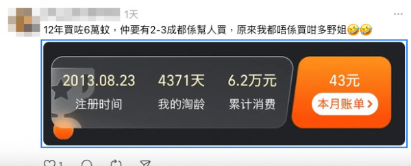 X年唔淘寶可以比首期？ 網民晒出歷年淘寶消費金額 最誇張有過千萬
