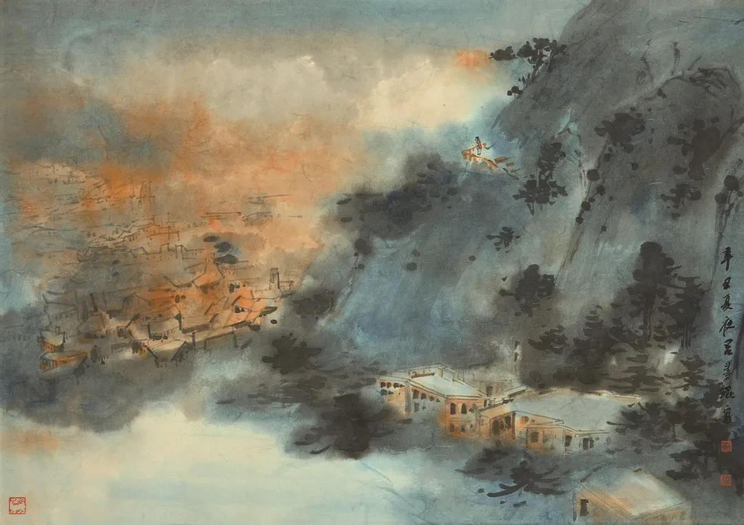 呂壽琨，《夏夜》，1961年，水墨設色紙本， © Helen C. Ting，圖片由香港梅潔樓提供（M＋圖片）