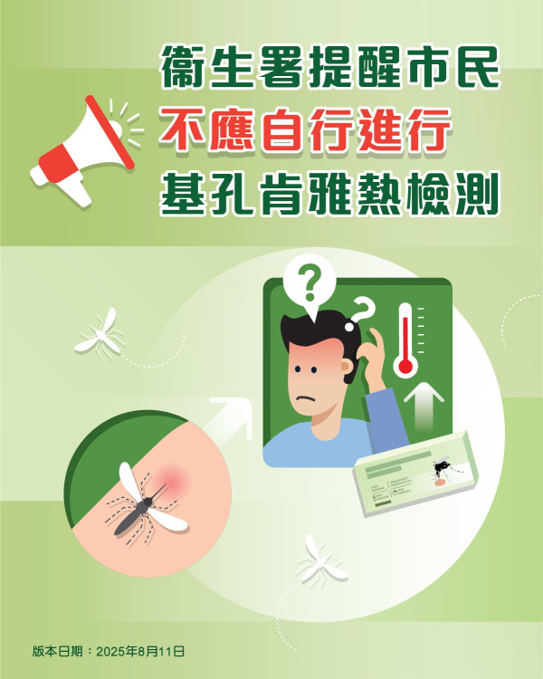 基孔肯雅熱｜衞生署呼籲市民勿自行快測！檢測包已勒令停售！亂食藥或增出血風險/致命併發症