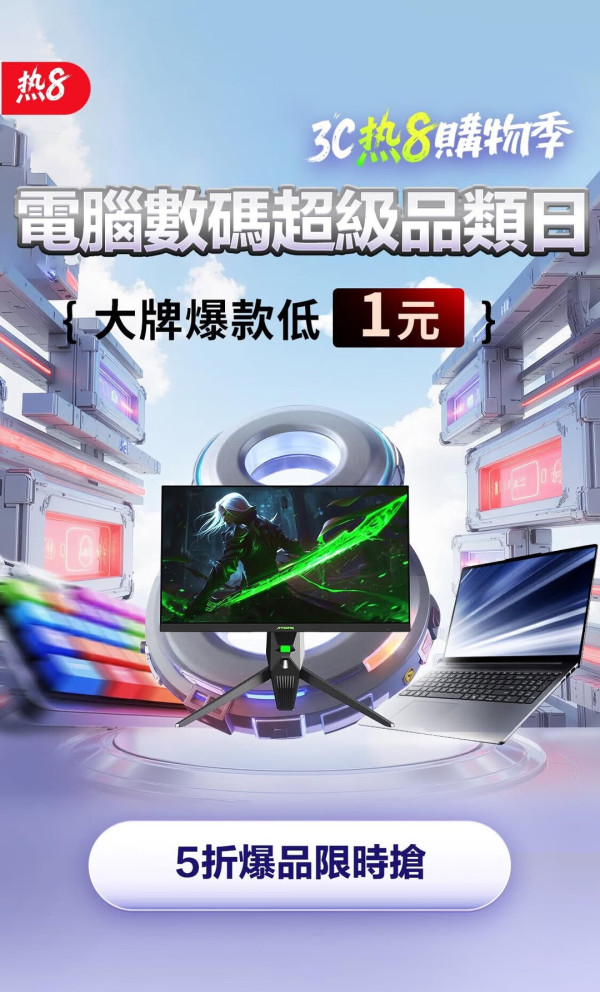 今晚8點開搶 $1.9萬遊戲筆電平至$1 大量電子產品低至5折