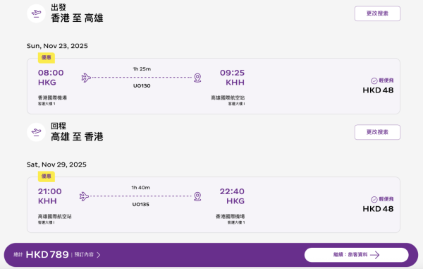 HK Express限時台灣平機票優惠 $48起飛台北/高雄/花蓮！即時官網開搶