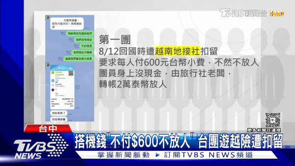 63人峴港員工旅行團遭索每人2萬元 否則通知海關扣留不准出境 