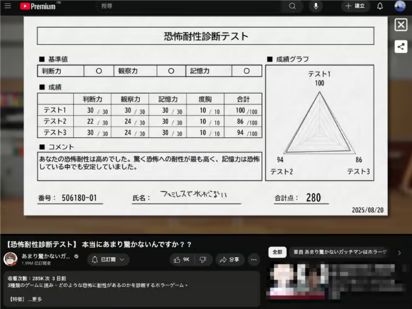 《恐怖耐性診斷測試》 Steam新作顛覆恐怖遊戲玩法 數據化揭示玩家膽量