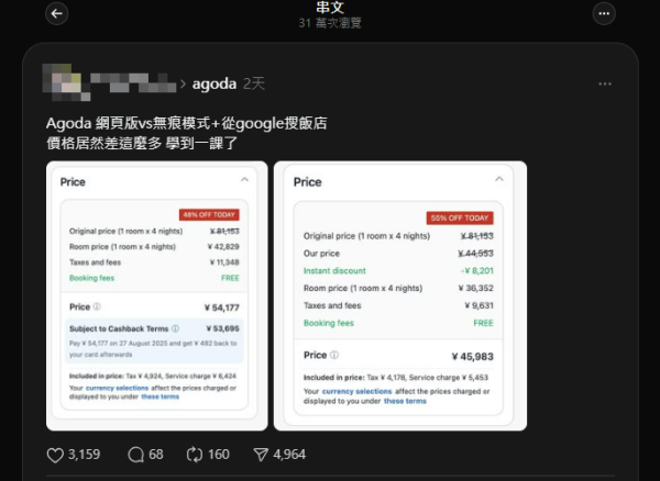 無痕模式網上訂酒店更平？網民實測揭價格「蠱惑」位！ 
