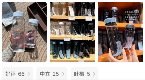小紅書推介MUJI必買好物｜3. 水杯（19%人推薦）。圖片來源：小紅書