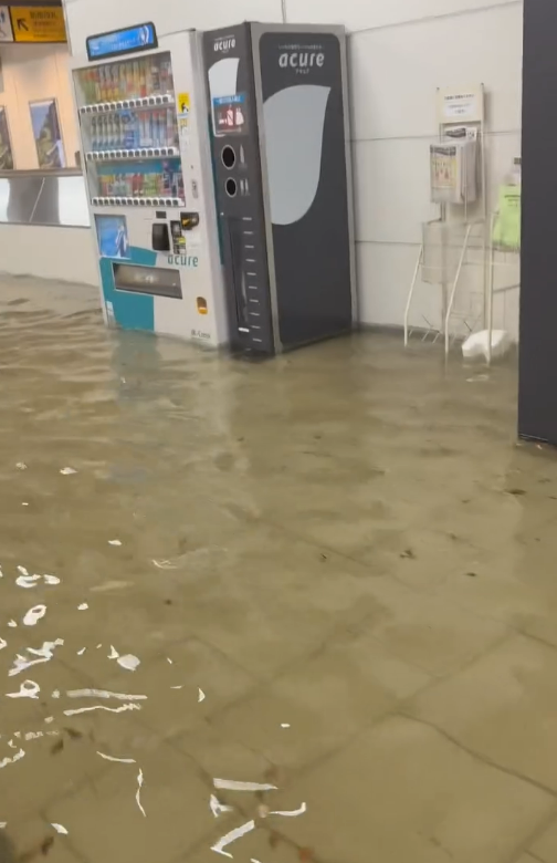 有片!東京破紀錄暴雨!市區多處水浸地裂、JR站慘變瀑布水舞間