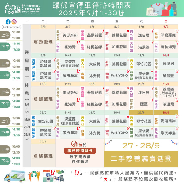 回收2025｜賽馬會環保回收車9月出沒時間表！收舊衫/舊袋/舊家電+回收廢紙廢膠廢金屬等！