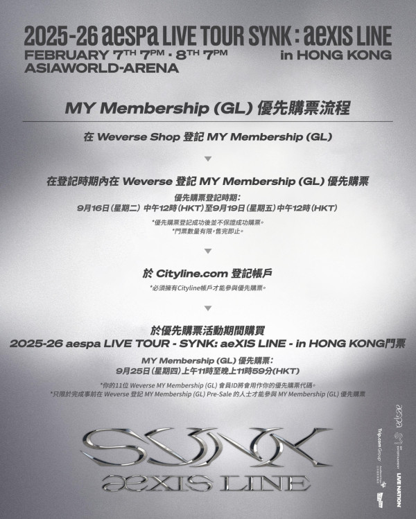 aespa香港演唱會2026｜aespa亞巡演唱會香港站！門票／票價／公開發售日期／座位表（不斷更新）