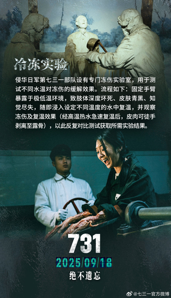 電影731香港9月18日上映（圖片來源：微博＠七三一官方微博）