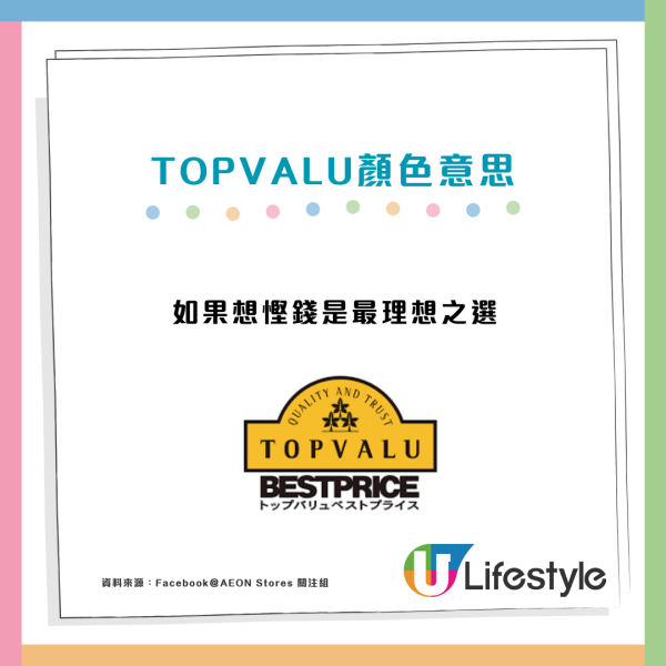 AEON旗下TOPVALU顏色標籤代表4大價格定位！網民教慳錢買1隻顏色？