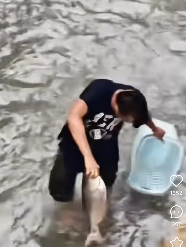 颱風樺加沙橫掃澳門海水倒灌街道變池塘  居民徒手捉大魚