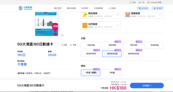 5G大灣區90日SIM卡劈價 限時低至$88 包15GB中港澳數據