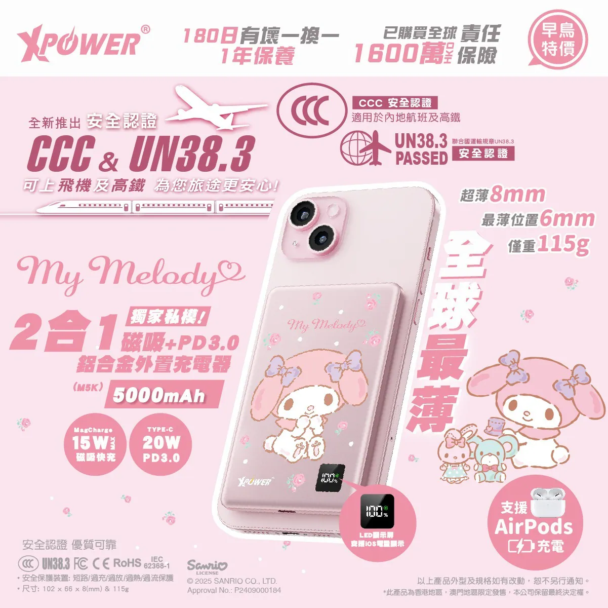 潮物兼備安全！XPower推3C認證充電系列 Sanrio聯乘款登場