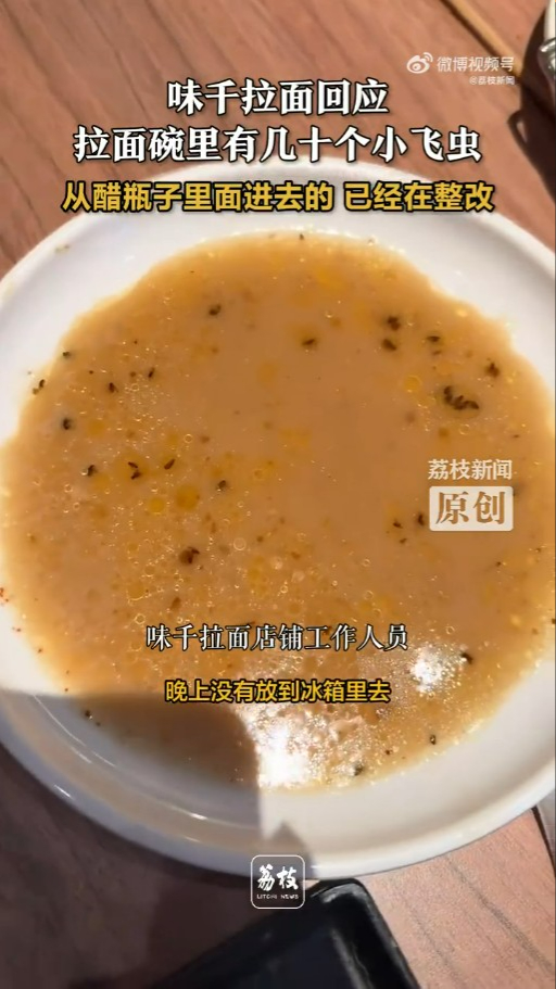 深圳味千拉麵湯底佈滿飛蟲 員工稱1樣調味料惹禍：當晚冇放雪櫃 