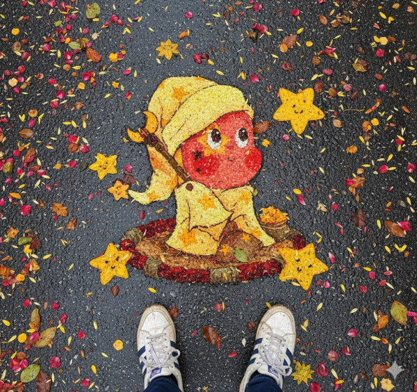 AI花瓣卡通藝術畫教學 自製Chiikawa/Kuromi花瓣圖案落葉 一條指令5秒搞掂