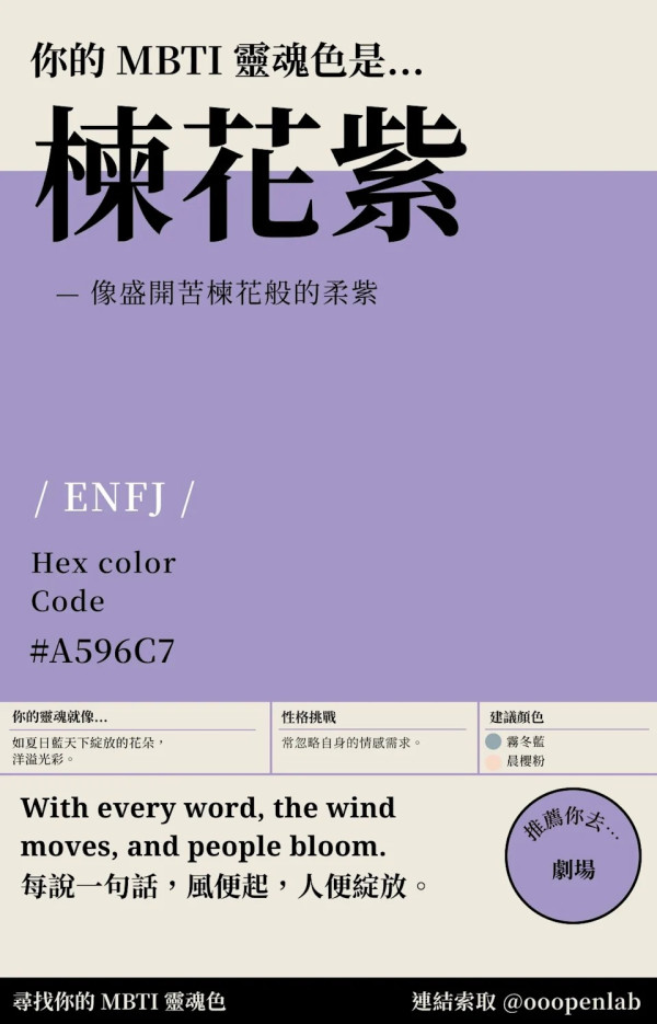 你的MBTI人格是什麼顏色？16型人格代表色對應解析 INTJ玄樟棕、ENFJ楝花紫【附象徵特質】