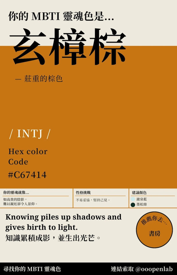 你的MBTI人格是什麼顏色？16型人格代表色對應解析 INTJ玄樟棕、ENFJ楝花紫【附象徵特質】
