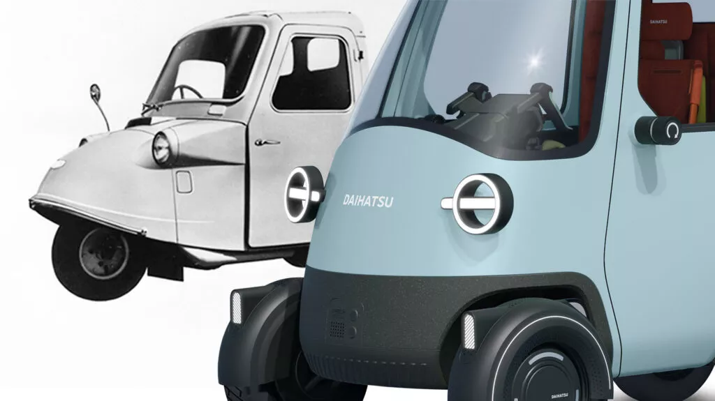 Daihatsu 經典三輪迷你車 Midget 電動回歸 中央駕駛座、直升機風擋超懷舊