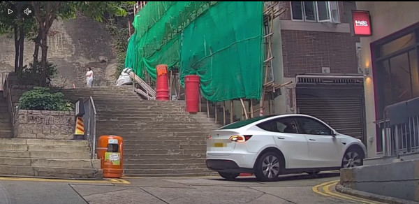 車cam直擊｜Tesla倒車竟變狂磨垃圾桶 司機要落車咁處理 網民熱議：個牌買番嚟架