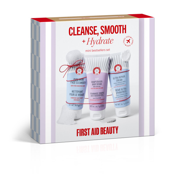 First Aid Beauty節日限定 面部與身體暢銷迷你套裝HKD$249(包括溫和潔面乳 2OZ、強效保濕修復面霜 2OZ、KP果酸身體去角質磨砂膏 2OZ)