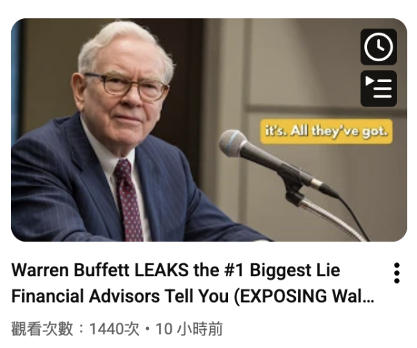 巴郡點名一YouTube頻道 利用假巴菲特「AI聲」教投資呃過百萬點擊！ 股神親上火線：簡直是詐騙