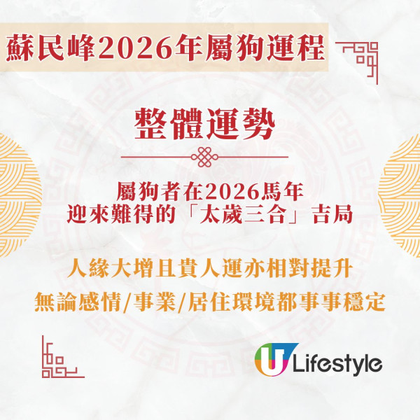 蘇民峰2026馬年運程︱屬狗馬年迎「太歲三合」吉局 春夏出生須提防官非小人
