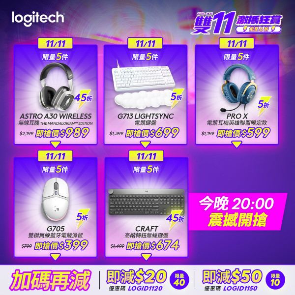 Logitech 雙11「最後召集」電腦配件低至6折 電競滑鼠$449起【附完結時間】