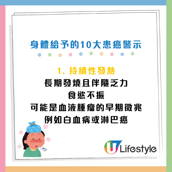 癌症確診往往已是晚期？醫生揭「身體10大患癌徵兆」 久咳/頭痛/發燒全是警號