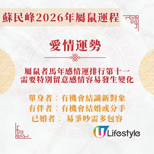 蘇民峰2026馬年運程︱屬鼠馬年「沖太歲」事業感情兩極化 2高危月須小心筋骨手腳受傷!