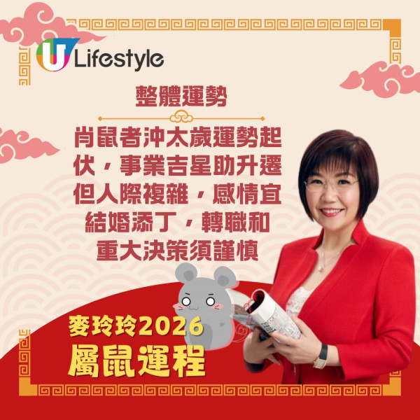 麥玲玲生肖運程2026｜馬年12生肖運勢逐個睇 屬馬刑太歲有血光之災？屬雞人緣桃花旺！