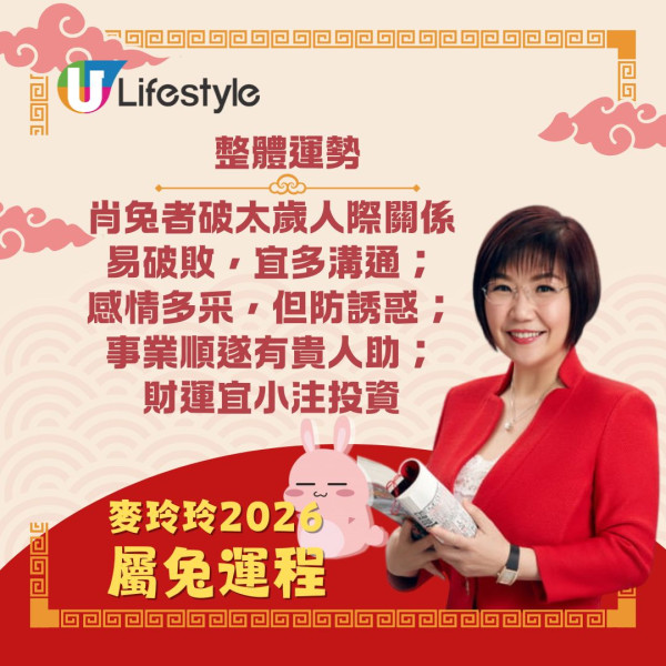 麥玲玲生肖運程2026｜馬年12生肖運勢逐個睇 屬馬刑太歲有血光之災？屬雞人緣桃花旺！