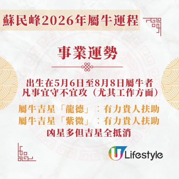 蘇民峰2026馬年運程︱屬牛「太歲相害」易惹小是非 春夏出生宜守不宜攻！