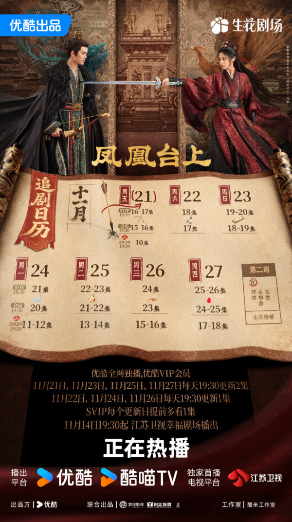 鳳凰台上線上看｜任嘉倫彭小苒極致虐戀被譽權謀黑馬劇！附追劇日曆/集數更新時間