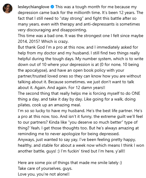 姜麗文IG發文自揭抑鬱症12年後復發 移居美國後首度公開病情「最嚴重一次」