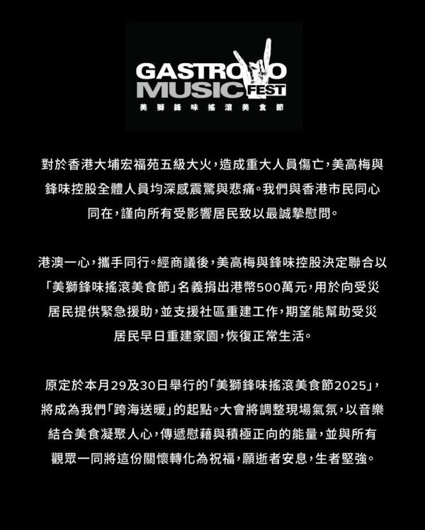 大埔宏福苑五級火｜謝霆鋒聯同美高梅捐500萬 提供緊急援助支援重建 