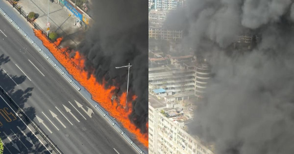 廣州地鐵附近突發大火!貨車漏油驚現「幾十米火龍」封路 現場震撼畫面曝光 (有片)