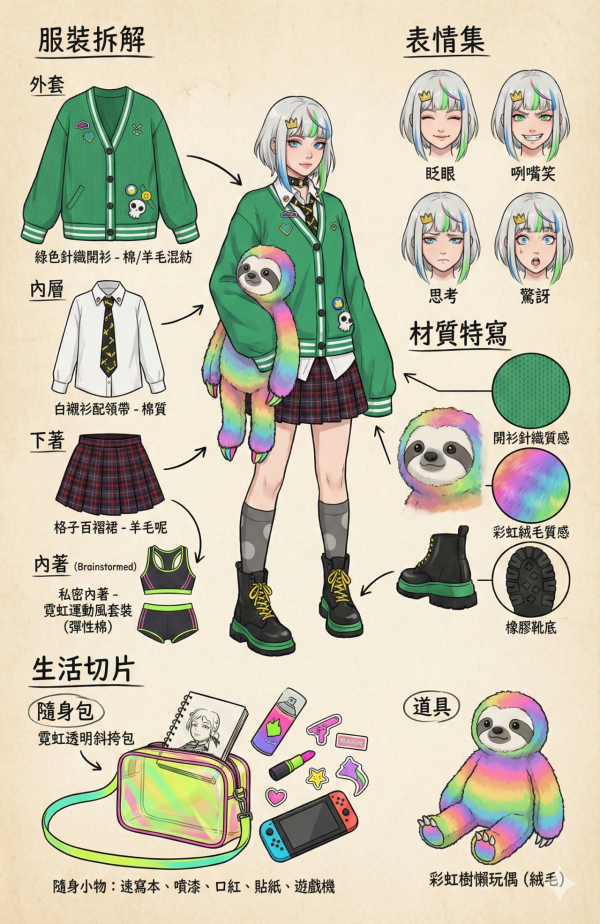 免費玩Nano Banana Pro 動漫美女精緻拆解圖 附超詳零失敗生成指令