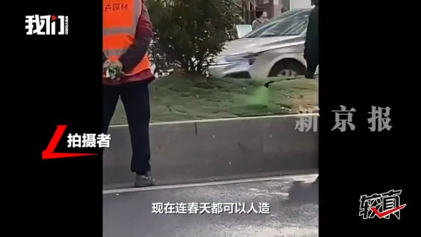 有片!廣州工人狂噴綠色液體枯草變綠有無毒?官方揭液體真身