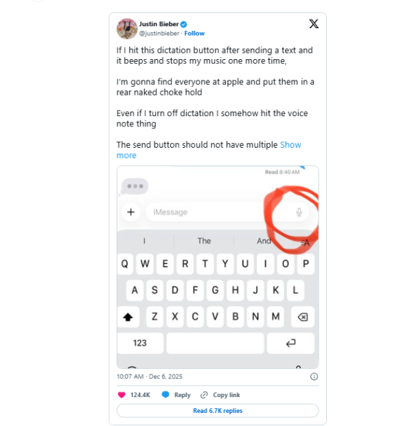 Justin Bieber 威脅「絞殺」Apple！ 只因 Messages App 這個設計 bug 讓他崩潰