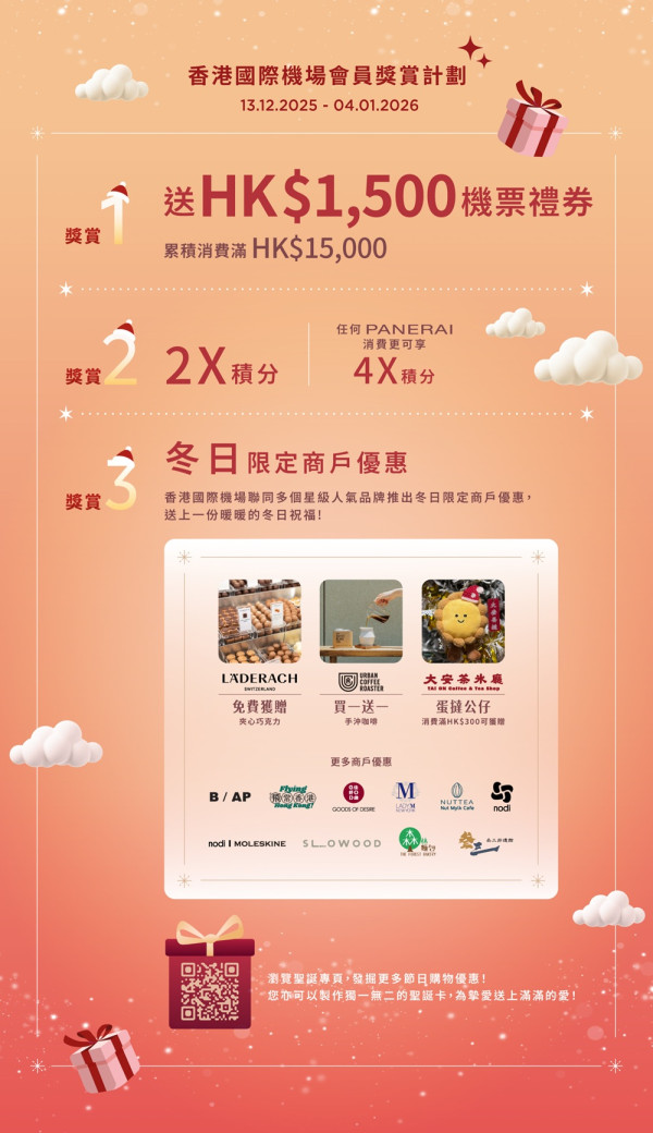 【限定聖誕禮遇】香港國際機場聖誕購物賞攻略 高達HK$3,000國泰航空機票禮券、2X積分及商戶優惠即日開催